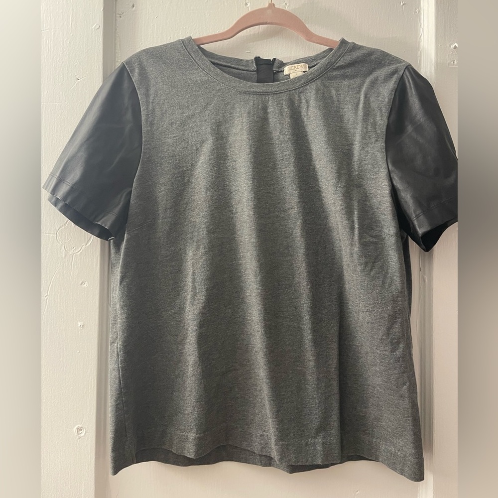 Leather sleeved short sleeve top